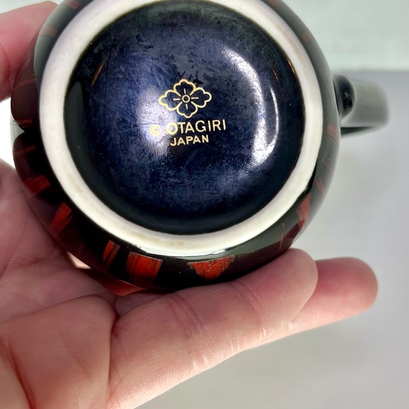 Vintage OTAGIRI Mug Design JAPAN Black Red/Orange 1980s Gold Rimmed Wood Grain - Picture 7 of 8